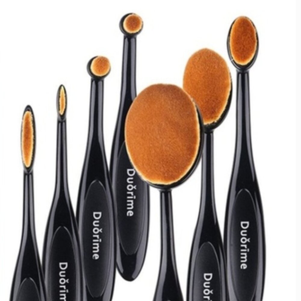 Duorime New 7pcs Black Oval Toothbrush Makeup Brush Set Cream Contour Powder - Picture 4 of 4